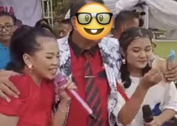 Oknum guru di Pandeglang viral di medsos karena aksi nya berjoget dengan biduan sambil memeluk pada acara hut PGRI di Alun-alun Pandeglang. Foto : Istimewa