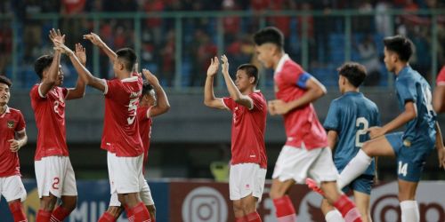 Selebrasi timnas Indonesia setelah mencukur Brunei tanpa balas 7-0.