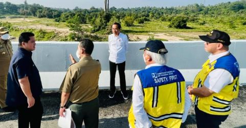 Presiden Jokowi saat meninjau perlintasan gajah di KM 12 ruas tol Pekanbaru - Dumai   (foto: Setpres)