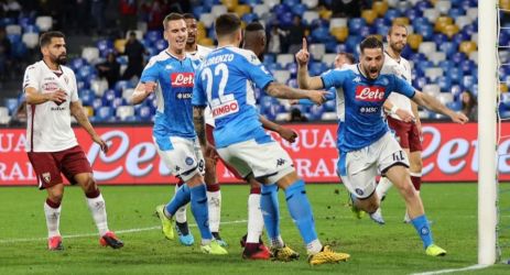 Selebrasi pemain Napoli usai mereka mencetak ke gawang AS Roma. (Ist)