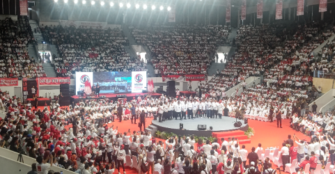 Suasana acara Musra di Istora Senayan, Jakarta, Minggu (14/5)