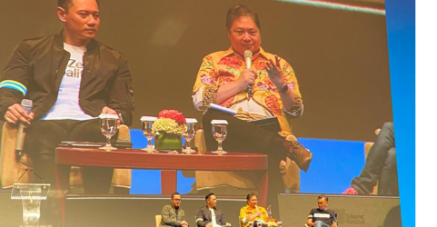 Menko Perekonomian Airlangga Hartarto saat di acara ndonesia Net-Zero Summit 2023 di Djakarta Theatre. Foto : Ist