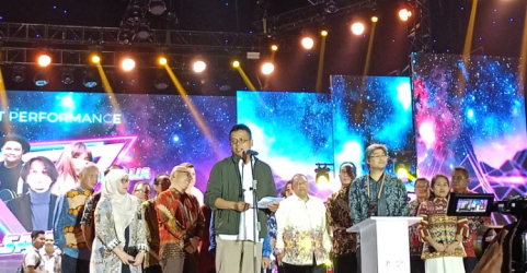 Sekretaris Daerah (Sekda) DKI Jakarta Joko Agus Setyono saat memberikan sambutan pada malam perayaan Hari Ulang Tahun HUT ke-496 Kota Jakarta di Jakarta Fair Kemayoran 2023. Foto: Ist