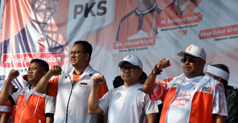 Anies Baswedan dab Cak Imin saat sosialisasi di Cibinong, Bogor. Foto : Ist