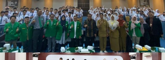 Pelajar SMAN 8 Kota Tangsel llakukan kunjugan dan ikuti kuliah umum di UMJ, Rabu (13/12).(Dra)