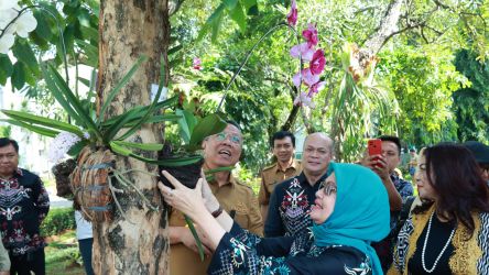 Sebanyak 400 anggrek akan menghiasi halaman Kantor Puspemkot Tangsel di Ciputat, Tangsel,Selasa (20/2). (tangselpos.id/irm)