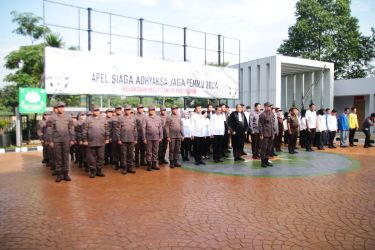 Kejaksaan Negeri (Kejari) Tangerang Selatan (Tangsel) menggelar Apel Siaga Adhyaksa Jaga Pemilu 2024 di halaman kantor, Selasa (5/4).(dra)