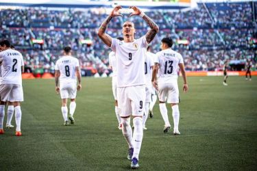 Selebrasi bintang Uruguay Darwin Nunez. Foto : Ist