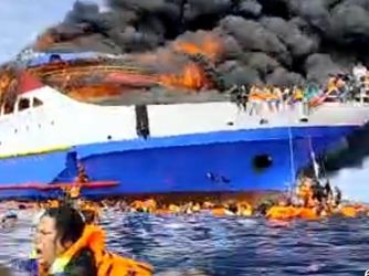 KMP Tunu Pratama Jaya kebakaran akibat kelebihan penumpang hingga tiga kali lipat Foto : Ist