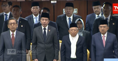 Presiden hingga Wakil Presiden terdahulu seperti Joko Widodo (Jokowi), Boediono, Jusuf Kalla (JK), hingga KH. Maruf Amin, hadir dalam Sidang Tahunan dan Sidang Bersama 2026, yang digelar di Gedung DPR/MPR/DPD RI, Jumat (14/8/2026). Foto: TV Parlemen