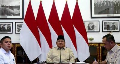 Presiden Prabowo pada peresmian 3.395 jembatan yang dibangun TNI dan Polri di berbagai wilayah Indonesia, sekaligus 3.000 sumber air bersih TNI Angkatan Darat secara Virtual. Foto : Ist
