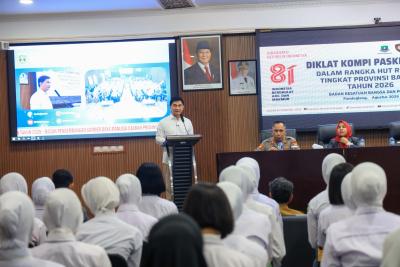 PEMBUKAAN DIKLAT. Wakil Gubernur Banten Dimyati Natakusumah membuka Diklat Kompi Pasukan Pengibar Bendera Pusaka dalam rangka Hari Ulang Tahun ke-81 Republik Indonesia 2026 di Aula Bougenville Badan Pengembangan Sumber Daya Manusia (BPSDM) Provinsi Banten, Pandeglang, Selasa (4/8). BIRO ADPIM PEMPROV BANTEN